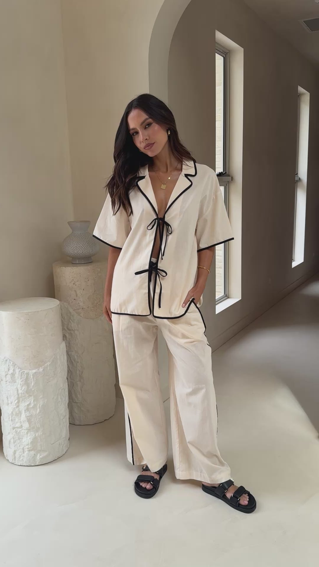 Basima Pants - Beige / Black