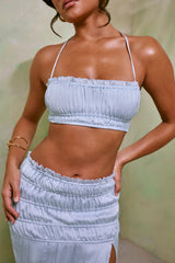 Lova-Shirred Halter Neck Crop Top in Sky Grey
