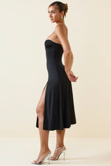 Joely-Slinky Jersey Strapless A-Line Midaxi Dress in Black