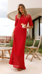 Saisha Crochet Maxi Dress - Red