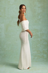 Naia-Bouclé Off-Shoulder Maxi Dress in White