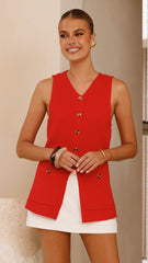 Inari Knit Button Up Vest - Red