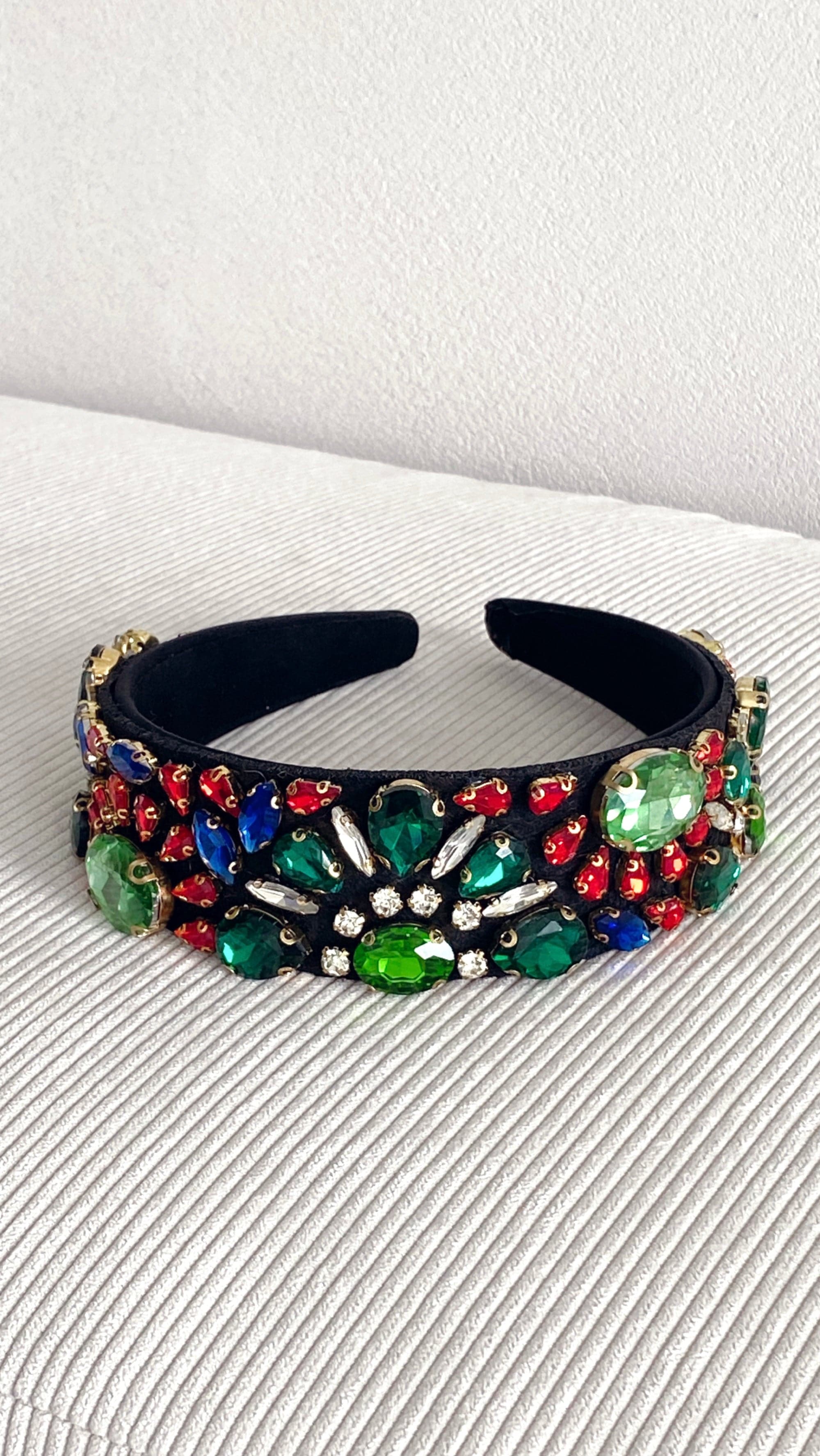 Flower Garden Jewelled Headband - Green/Multi
