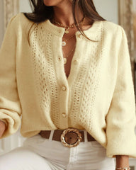 Yellow Round Neck Hip Knit Cardigan