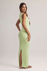 Mabel-Modal Button-Detail Maxi Dress in Sage Green