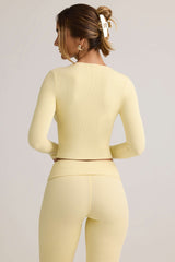 Kiva-Modal Ribbed Cropped Cardigan in ButterCream Yellow