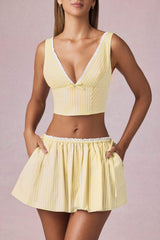 Magda-Bow-Detail Crop Top in Lemon Yellow Stripe