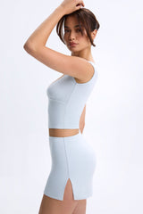 Lyra-Mid-Rise Micro Mini Skirt in Dusty Blue
