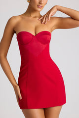 Eliska-Strapless A-Line Mini Dress in Fire Red
