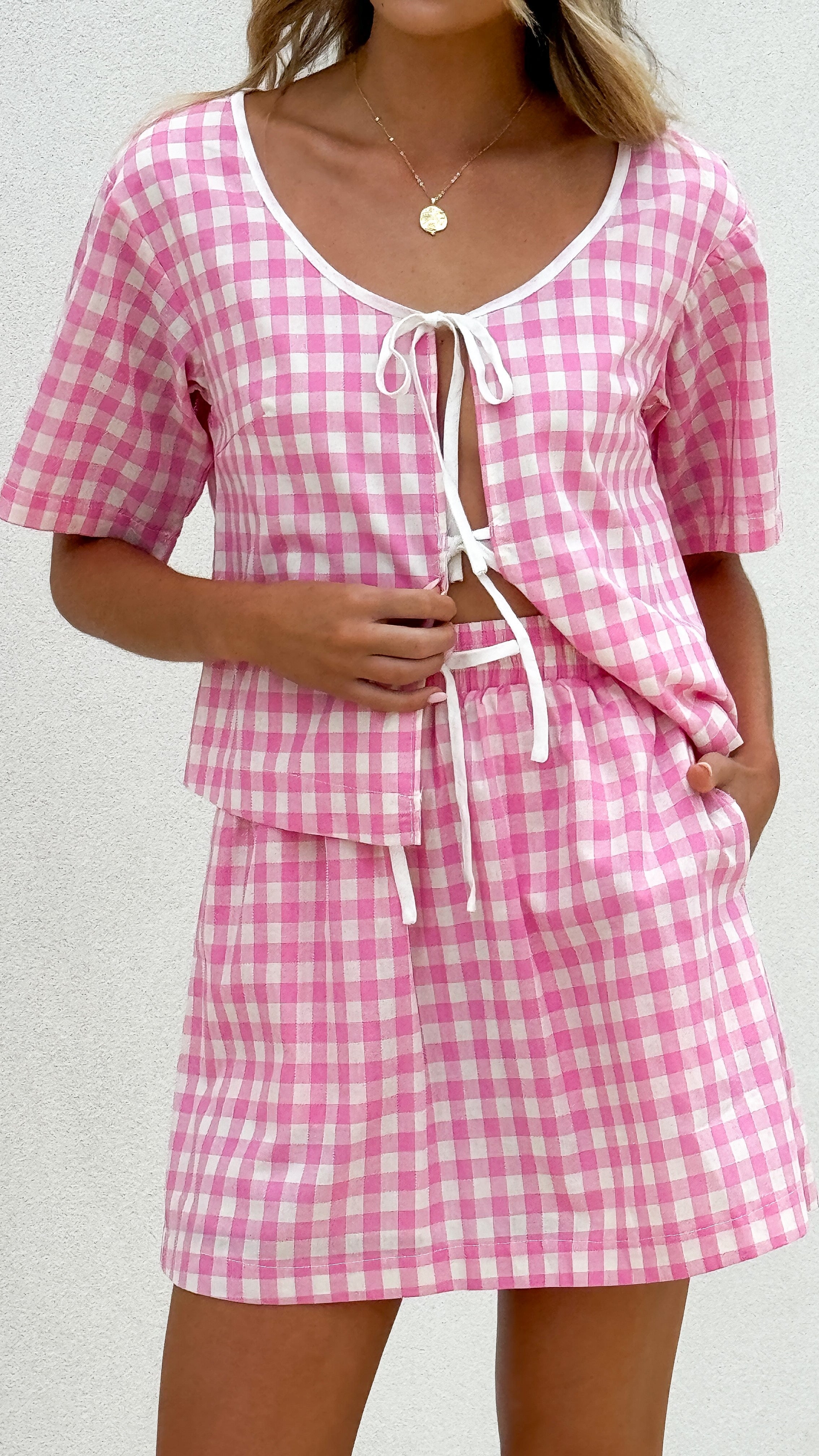 Madison Mini Skirt - Pink/White Gingham
