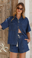 Adia Top and Shorts Set - Dark Denim