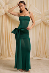 Laurelina-Bow-Detail Ruched Maxi Dress in Emerald Green