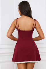 Cressida-Bow-Detail Pleated A-Line Mini Dress in Berry Red