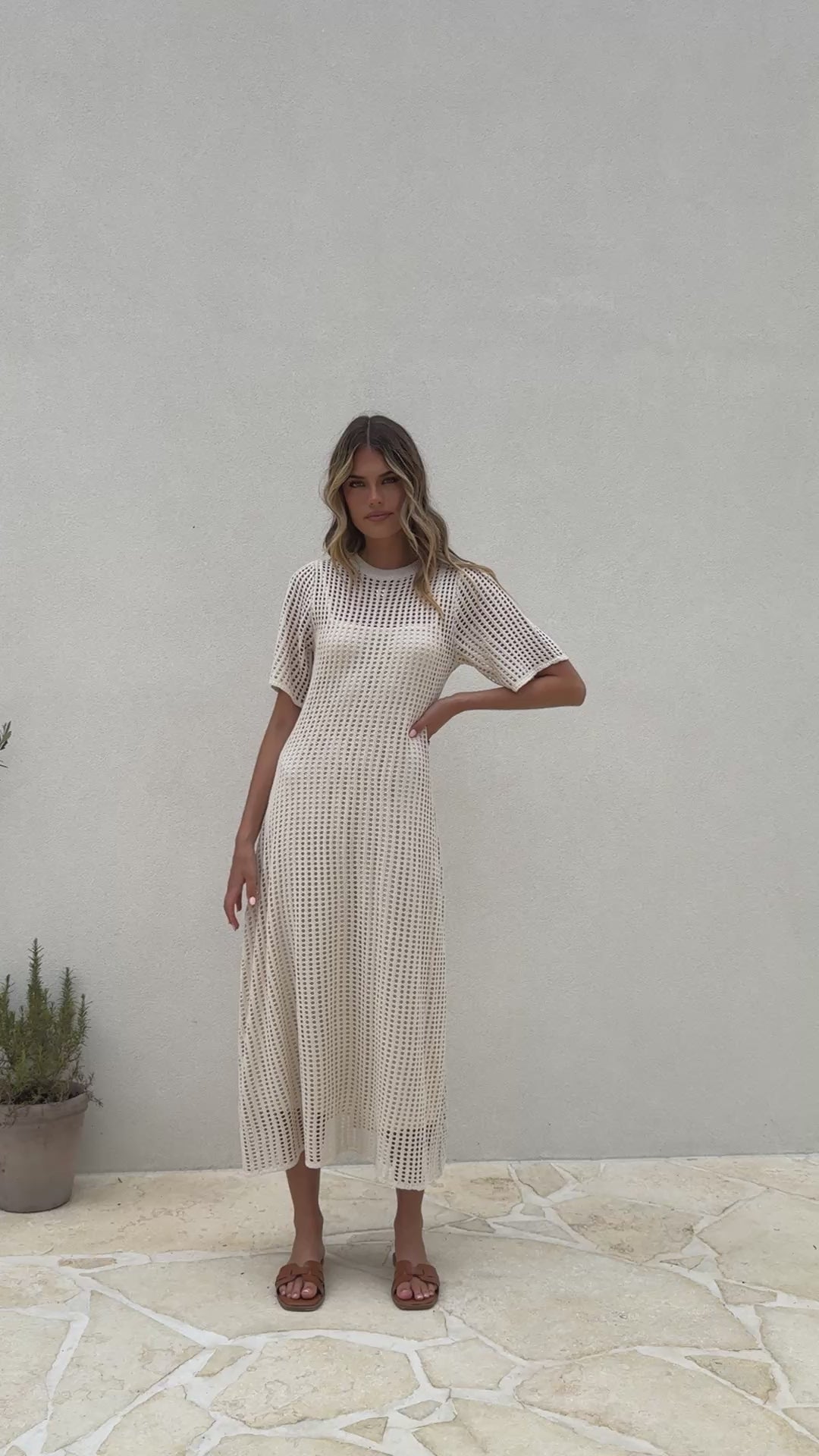 Saisha Crochet Maxi Dress - Beige