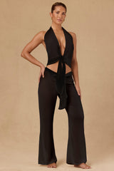 Hydra-Tie-Front Wide-Leg Trousers in Black
