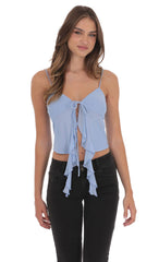 Mesh Front Tassel Top in Blue