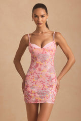 Velena-Embellished Camisole Bodycon Mini Dress in Pink