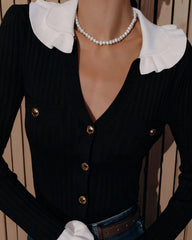 Black Contrasting Button Knit Cardigan