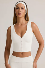 Lene-Modal Ribbed Button-Up Vest Top in White