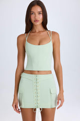 Mali-Lace-Up Micro Mini Skirt in Green