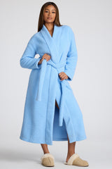 Loungewear-Tie Front Fleece Robe in Baby Blue