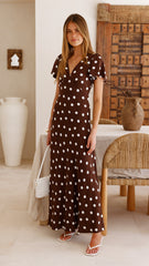 Rayne Maxi Dress - Brown/White Polka
