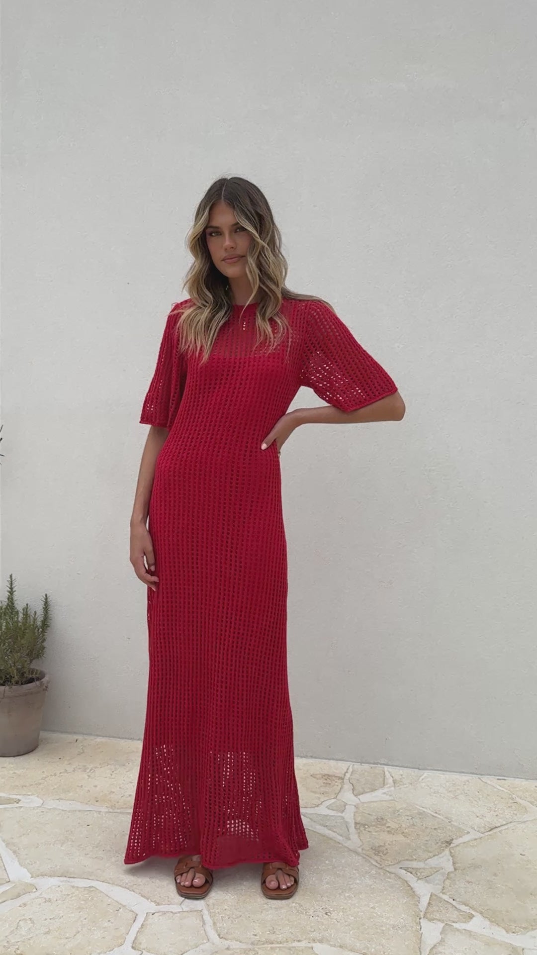 Saisha Crochet Maxi Dress - Red