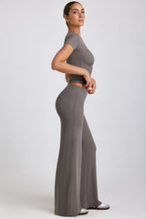 Nour-Mid Rise Wide Leg Trouser in Grey