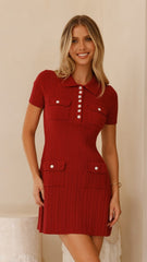 Taylah Collared Mini Dress - Maroon