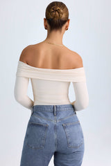 Ceyln-Modal Off-Shoulder Ruched Bodysuit in Ivory