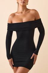 Oriana-Modal Off-Shoulder Mini Dress in Black