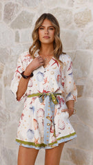 Felicita Tie Waist Playsuit - Ethereal Print