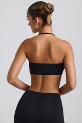 Jerika-Slinky Jersey Hardware Detail Halterneck Bralette in Black
