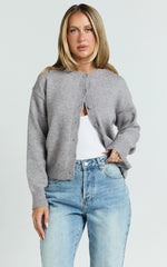 Lucille Cardigan - Button Through Scoop Neck Knit Cardigan in Grey