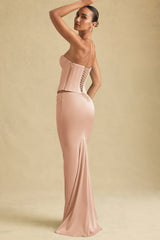 Kelda-Draped Low-Rise Maxi Skirt in Beige Gold