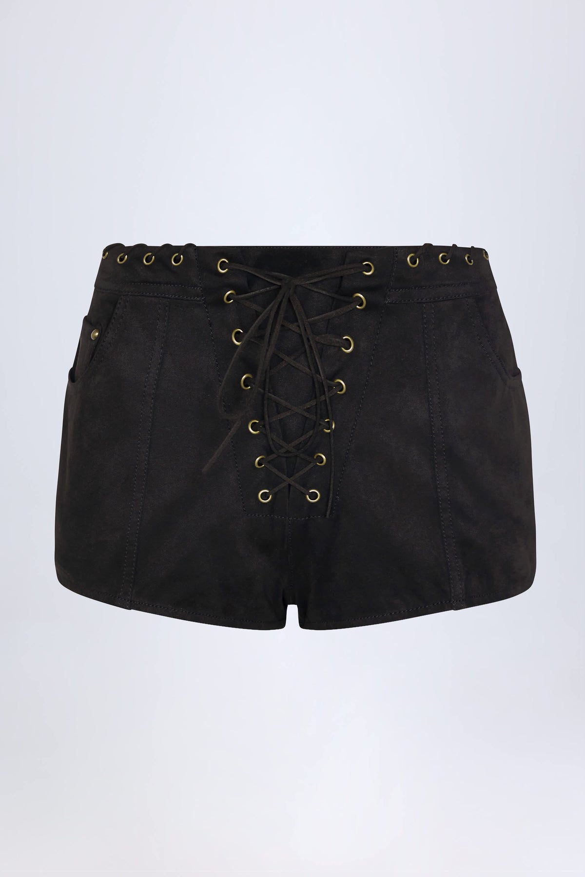 Parva-Lace-Up Mid-Rise Shorts in Black