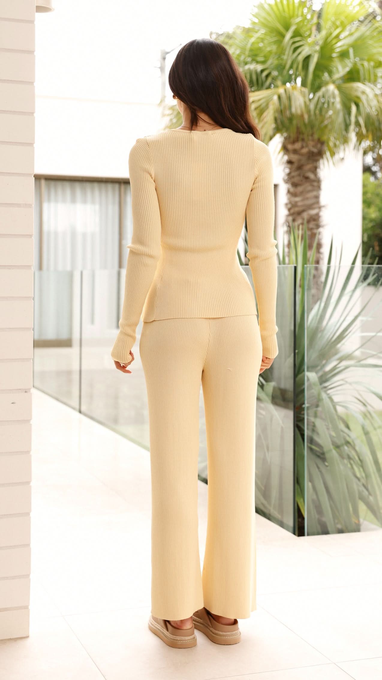 Lyra Long Sleeve Ribbed Top - Yellow