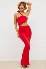 Kalina-Premium Jersey Asymmetric Cut Out Maxi Dress  in Scarlet Red