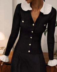 Black Contrasting Button Knit Cardigan