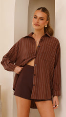 Kloa Button Up Top - Brown Pinstripe