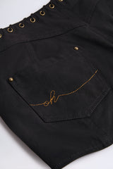 Parva-Lace-Up Mid-Rise Shorts in Black