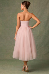 Cindy-Tulle Corset Midaxi Dress in Dusty Rose