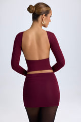 Cali-Modal Ruched Mid-Rise Mini Skirt in Wine Red