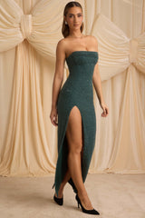 La Rochette-Embellished Strapless Cowl-Neck Maxi Dress in Emerald Green
