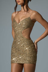 Sayzel-Embellished Cut-Out Mini Dress in Gold