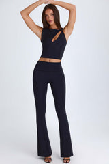 Alexandria-Foldover Flared Trousers in Black