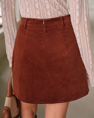Brown Corduroy A-Line Mini Skirt
