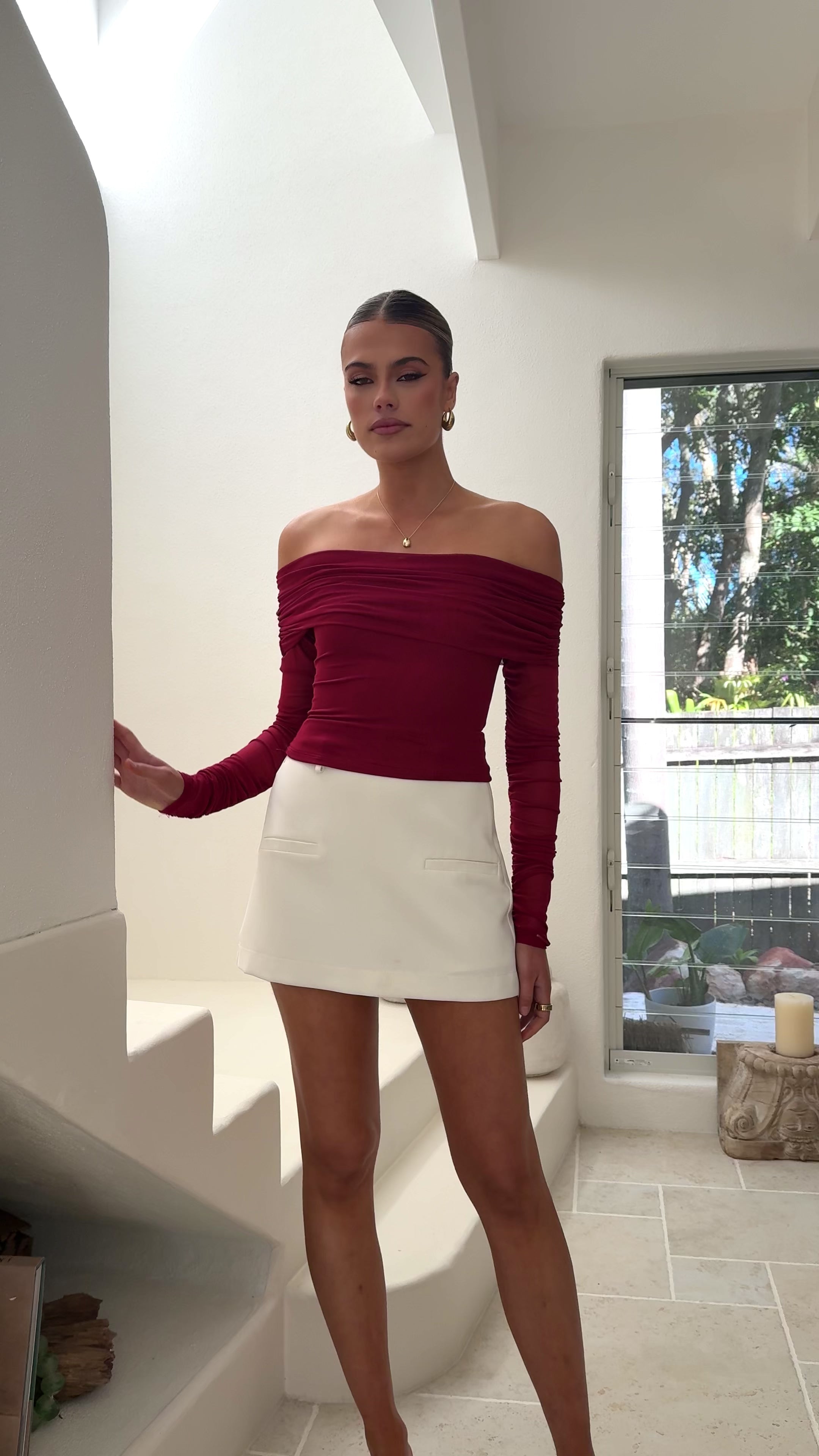 Isadora Off Shoulder Top - Wine