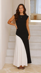 Charlotte Contrast Midi Dress - Black/White