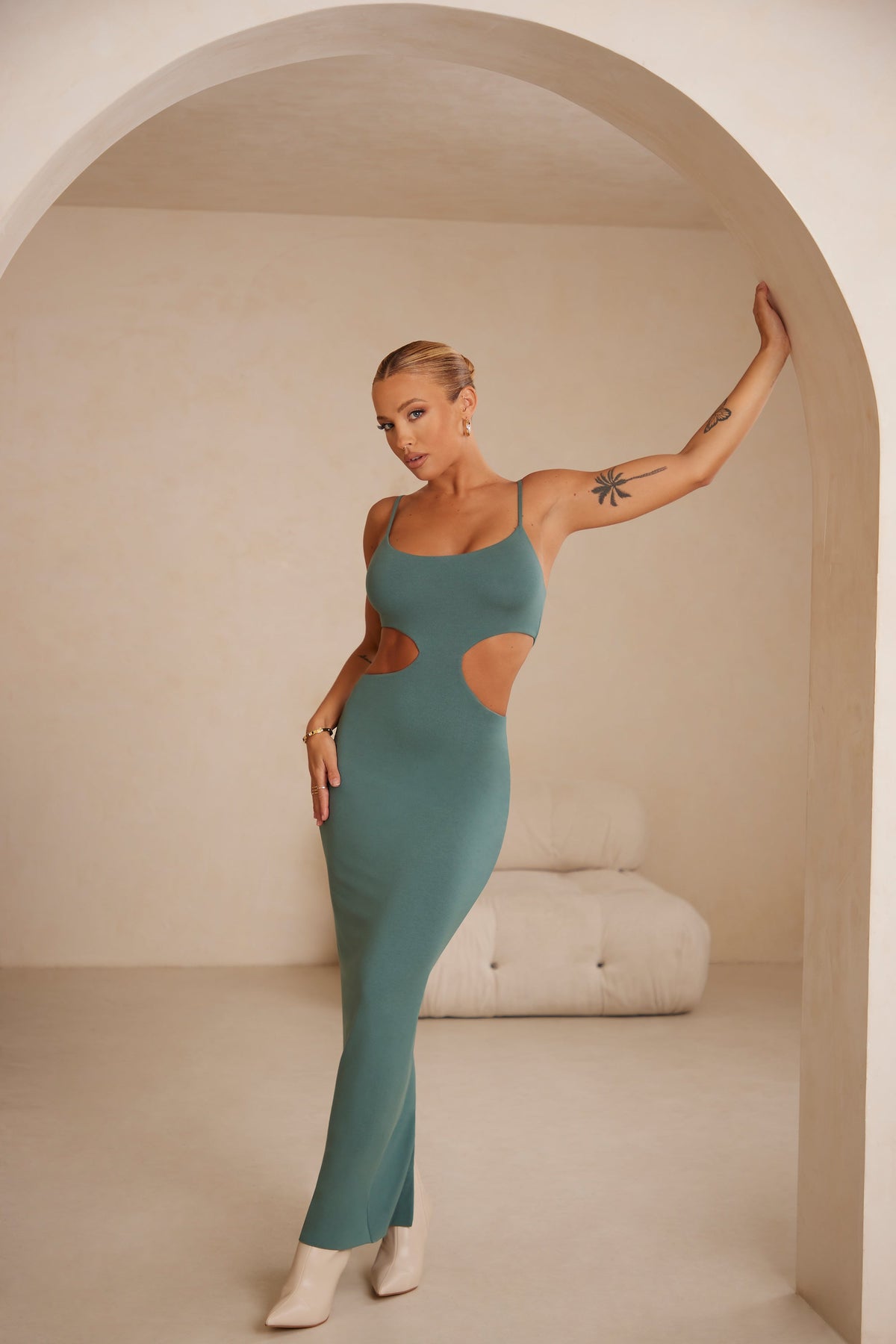 Leueua-Cut Out Maxi Dress in Teal